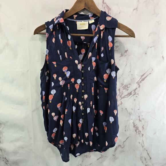 Anthropologie Top Womens XS P Navy Tank Hot Air Balloon Maeve Button Up - Picture 1 of 10